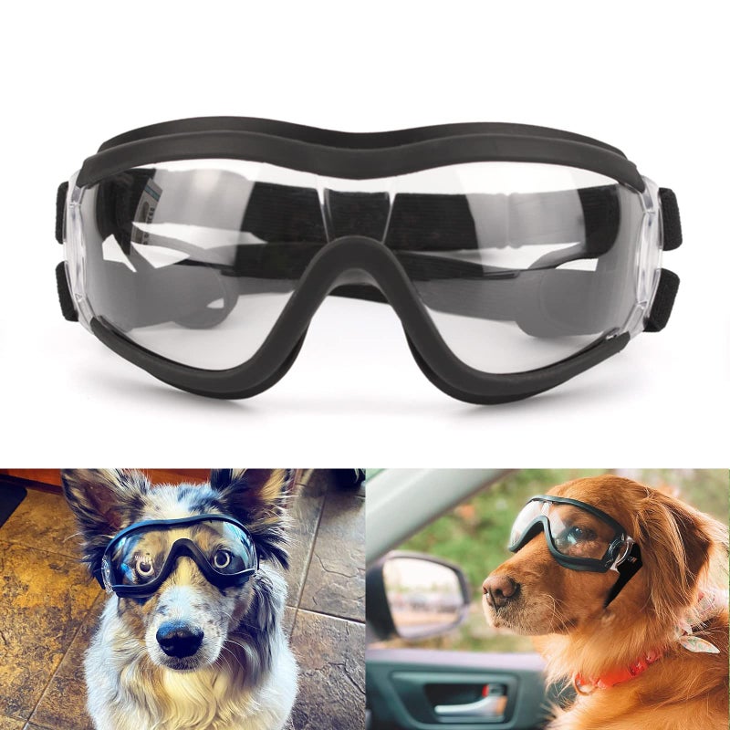 NAMSAN Dog Sunglasses Medium to Large Dog UV Transparent Goggles Windproof Anti-Dust Snowproof Pet Glasses with Elastic Straps, Clear - Image 1